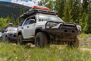 Toyota vehicle on an off-road trail with JBA upper control arms, which help you make the most of your off-roading adventures 